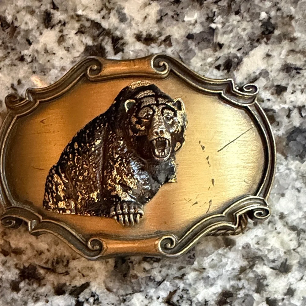 Vintage Bear Belt Buckle - Gold and Brown